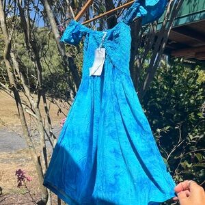 NWT Tiare Hawaii off shoulder Hollie Mini dress in turquoise smoke Blue OS